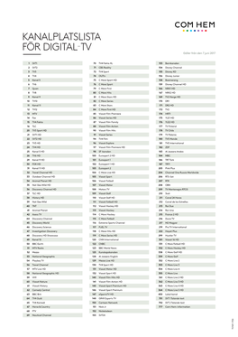 KANALPLATSLISTA FÖR DIGITAL-TV Gäller Från Den 7 Juni 2017