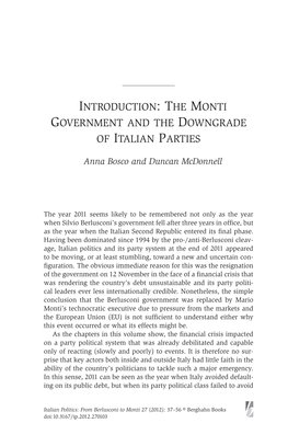 The Monti Government and the Downgrade of Italian Parties