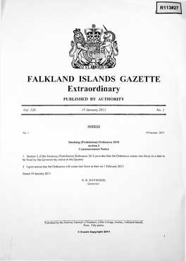 FALKLAND ISLANDS GAZETTE Extraordinary