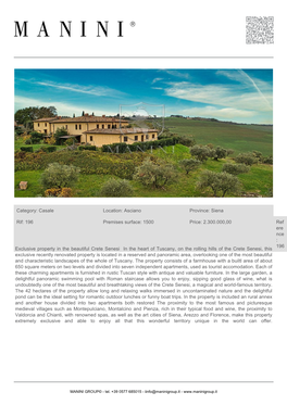 Asciano Province: Siena Rif: 196 Premises Surface