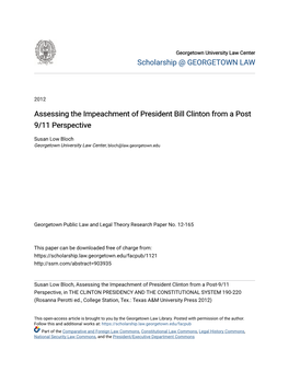 Assessing the Impeachment of President Bill Clinton from a Post 9/11 Perspective