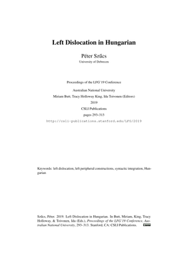 Left Dislocation in Hungarian