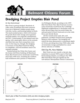 Dredging Project Empties Blair Pond by Meg Muckenhoupt Via Wellington Brook, According to the 1999 Blair Pond Master Plan