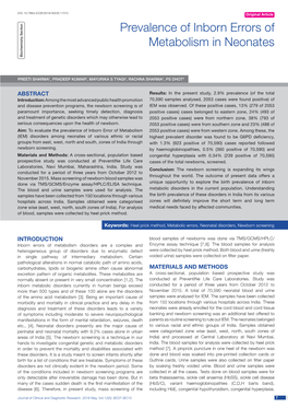 Prevalence of Inborn Errors of Metabolism in Neonates