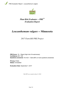 PRE Evaluation Report for Leucanthemum Vulgare