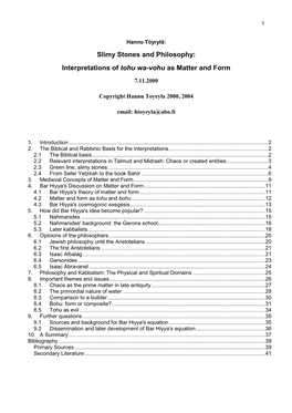 Interpretations of Tohu Wa-Vohu As Matter and Form