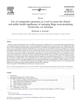 Use of Comparative Genomics As a Tool to Assess the Clinical and Public Health Signiﬁcance of Emerging Shiga Toxin-Producing Escherichia Coli Serotypes