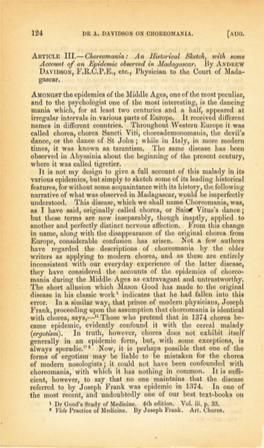 Choreomania: an Historical Sketch, with Some Account of an Epidemic Observed in Madagascar