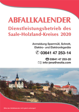 ABFALLKALENDER Dienstleistungsbetrieb Des Saale-Holzland-Kreises 2020