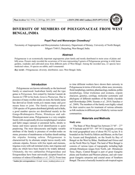 Diversity of Members of Polygonaceae from West Bengal, India