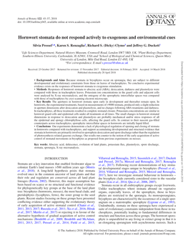 Hornwort Stomata Do Not Respond Actively to Exogenous and Environmental Cues