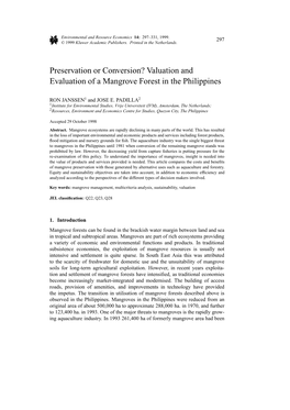 Valuation and Evaluation of a Mangrove Forest in the Philippines