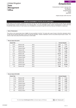 United Kingdom Debt Management Office Is an Executive Agency of HM Treasury