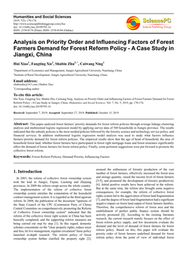 Analysis on Priority Order and Influencing Factors of Forest Farmers Demand for Forest Reform Policy - a Case Study in Jiangxi, China