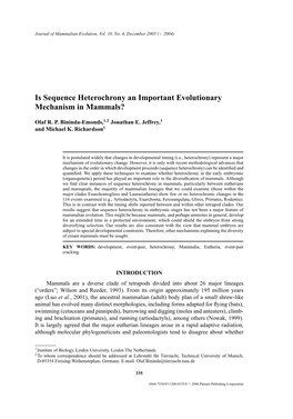 Is Sequence Heterochrony an Important Evolutionary Mechanism in Mammals?