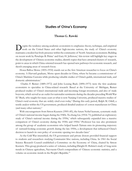 Studies of China's Economy in North America