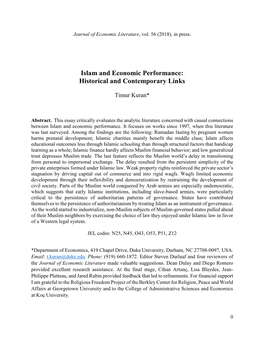 Islam and Economic Performance: Historical and Contemporary Links