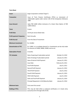 1 Term Sheet Issuer Engro Corporation Limited (“Engro