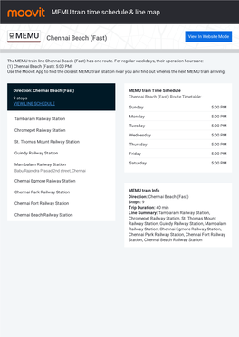 MEMU Train Time Schedule & Line Route