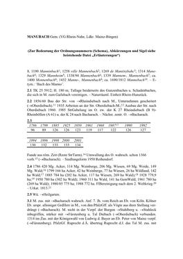 MANUBACH Gem. (VG Rhein-Nahe, Ldkr. Mainz-Bingen) (Zur Bedeutung Der Ordnungsnummern (Schema), Abkürzungen Und Sigel Siehe Beis