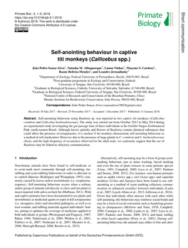 Self-Anointing Behaviour in Captive Titi Monkeys (Callicebus Spp.)