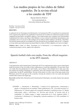 Los Medios Propios De Los Clubes De Fútbol Españoles. De La Revista Oficial a Los Canales De TDT