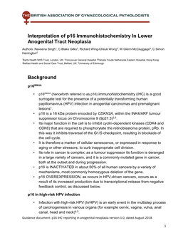 Interpretation of P16 Immunohistochemistry in Lower Anogenital Tract Neoplasia