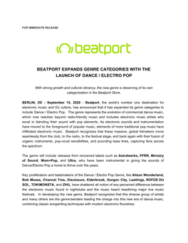 Beatport Expands Genre Categories with the Launch of Dance / Electro Pop