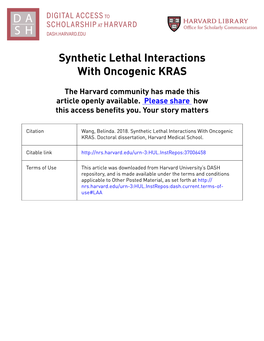 Synthetic Lethal Interactions with Oncogenic KRAS