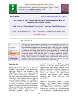 Intervention of High Density Plantation of Mango in Lower Hills for Doubling the Farmers' Income