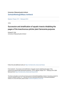 Succession and Stratification of Aquatic Insects Inhabiting the Pages of the Insectivorous Pitcher Plant Sarracenia Purpurea