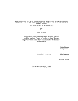 A Study on the Local Character of the Cult of the Roman Emperors in Asia Minor: the Sebasteion of Aphrodisias