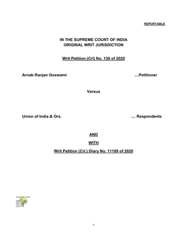 In the Supreme Court of India Original Writ Jurisdiction