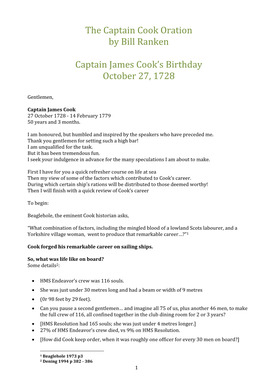 The Captain James Cook Birthday Oration