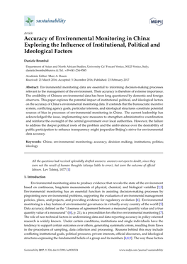 Accuracy of Environmental Monitoring in China: Exploring the Inﬂuence of Institutional, Political and Ideological Factors