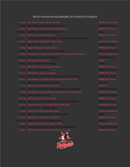 ROCKY MOUNTAIN ROLLERGIRLS 2014 SEASON SCHEDULE 9-Feb