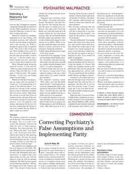 Correcting Psychiatry's False Assumptions and Implementing Parity