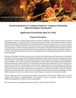 “Orchestrating the 21St Century Orchestra” Composer Workshop with Christopher Theofanidis