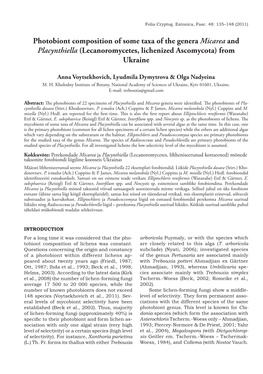 Photobiont Composition of Some Taxa of the Genera Micarea and Placynthiella (Lecanoromycetes, Lichenized Ascomycota) from Ukraine