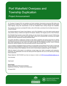 Port Wakefield Overpass and Township Duplication Announcement