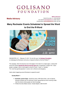 Many Rochester Events Scheduled to Spread the Word to End the R-Word