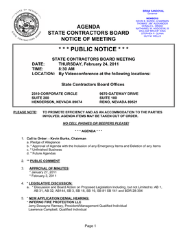 Agenda State Contractors Board Notice of Meeting