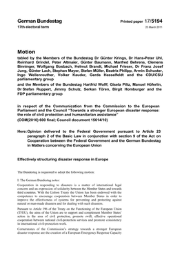 German Bundestag Printed Paper 17/5194 17Th Electoral Term 23 March 2011