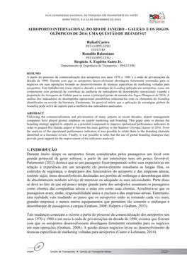 Aeroporto Internacional Do Rio De Janeiro – Galeão E Os Jogos Olímpicos De 2016: Uma Questão De Branding?