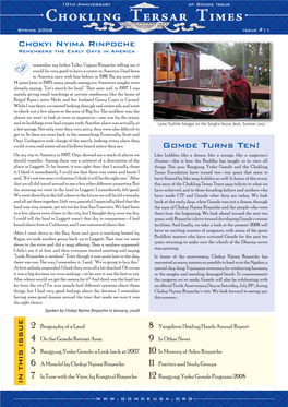 Chokling Tersar Times Spring 2008 Issue #11 Chokyi Nyima Rinpoche Remembers the Early Days in America