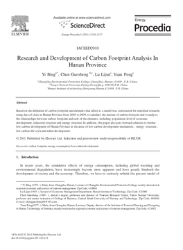 Research and Development of Carbon Footprint Analysis in Hunan Province