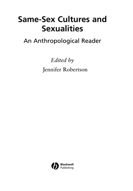 Same-Sex Cultures and Sexualities an Anthropological Reader