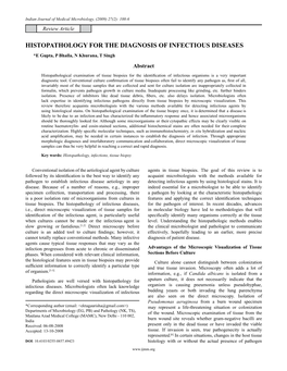 HISTOPATHOLOGY for the DIAGNOSIS of INFECTIOUS DISEASES *E Gupta, P Bhalla, N Khurana, T Singh Abstract