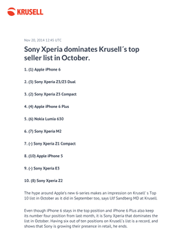 Sony Xperia Dominates Krusell´S Top Seller List in October