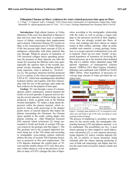 Tithonium Chasma on Mars: Evidences for Water Related Processes Time Span on Mars C